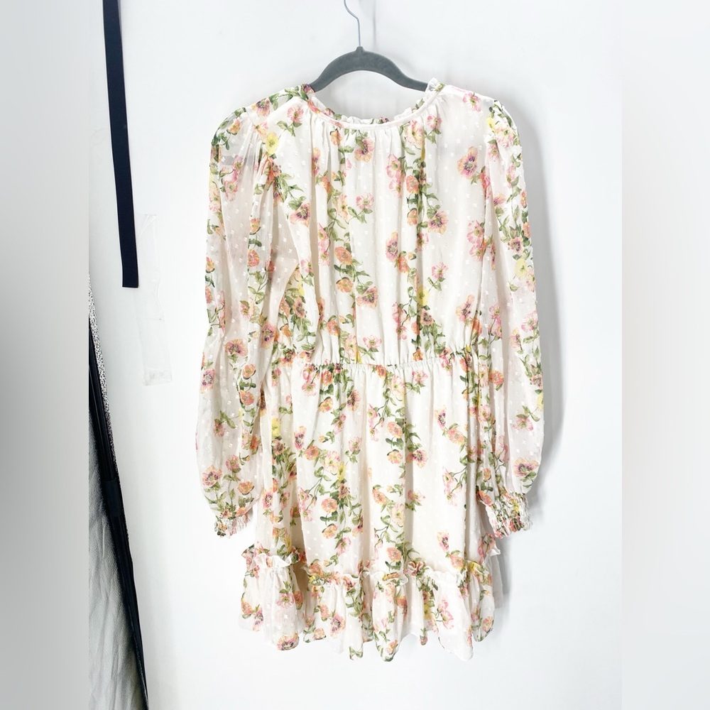 Rachel Parcell Women’s Floral Print Swiss Dot Dress Sz S  with Ruffle Hem - Picture 7 of 7